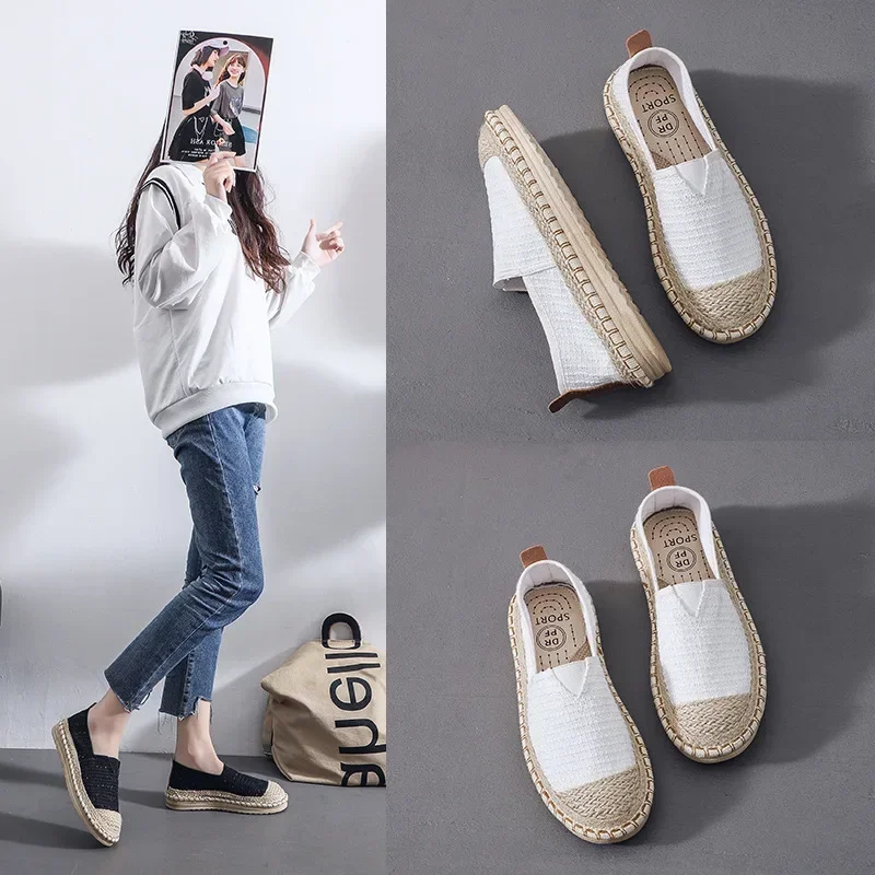 Summer New Women\'s Shoes Fashion Woven Breathable Lightweight Comfortable Canvas Shoes for Women Zapatos De Mujer