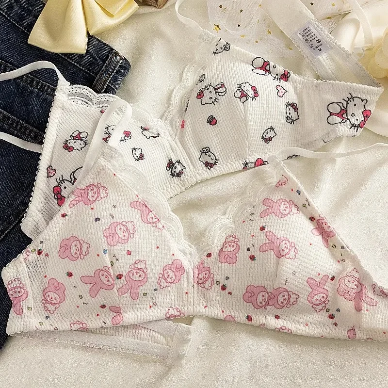 Roupa íntima japonesa para meninas, reunião fina sem armação, não copo triangular vazio, sutiã doce