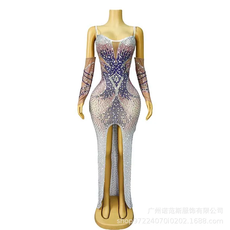 

Сексуальное платье с высоким разрезом и крестом контрастного цвета, коммерческое подиумное платье знаменитостей, компания, ежегодное собрание, церемония, одежда для хозяев