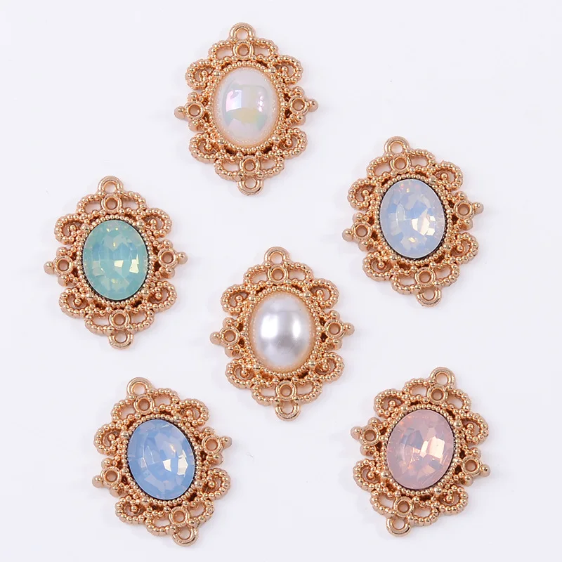 10 Pcs Fashion Retro Hollow Micro-inlaid Pearl Protein Series Alloy Accessories Hair Tassel Connection Double Hanging Pendant