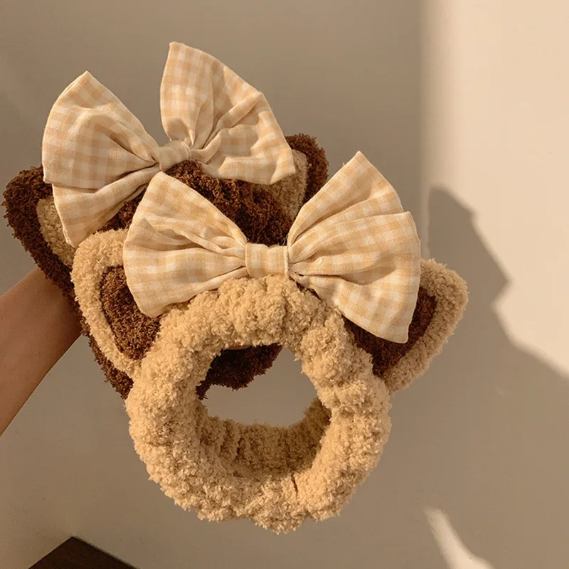 1pc New cartoon Cat's ears (Steamed cat-ear shaped bread) butterfly end hair band Plush cloth facial hair band