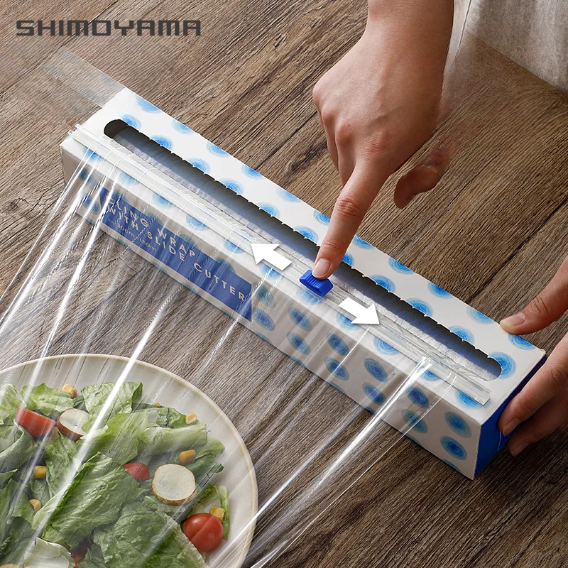 

SHIMOYAMA Vacuum Sealer Saran Wrap Food Grade Cling Film Dispenser with Slide Cutter Kitchen Fresh Keeping Cover Storage Tool