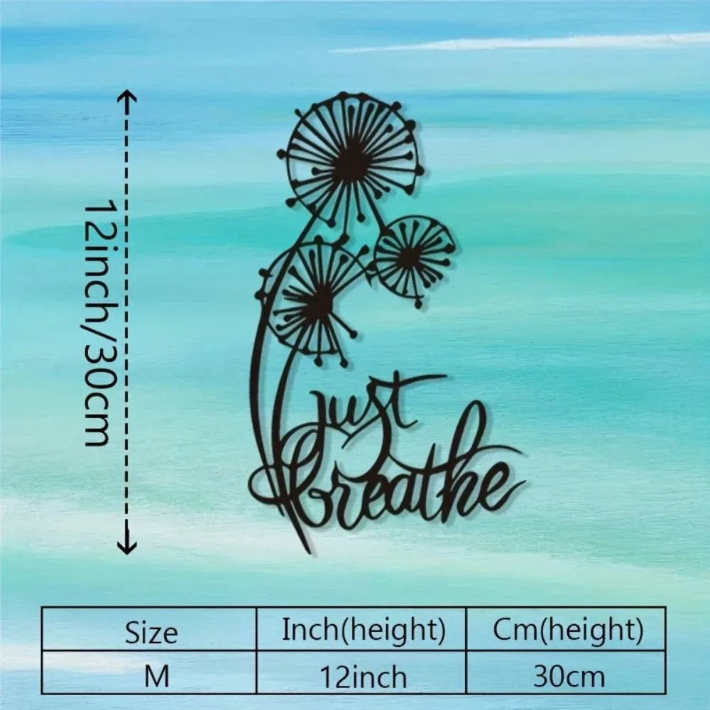 JUST BREATHE Dandelion Metal Wall Art, 2D Flat Black Decorative Plaque Inspirational Home Decor