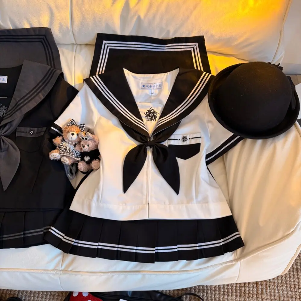 Niedliches Niña Jk Uniform Japanischer Matrosenanzug Dark Bad Chicas Set Cosplay Schwarz-Weiß Schuluniform Oberschul-Marine-Anzüge für Schüler – Detail 4