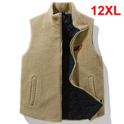 Polar Fleece Vest Men Winter Warm Thick Vest Solid Color Fashion Casual Polar Fleece Sleeveless Jacket Plus Size 10XL 12XL