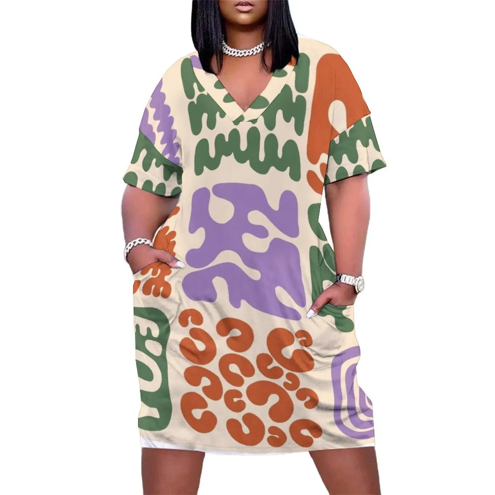 Abstract checkers Loose Pocket Dress summer dresses for women 2024 dress summer