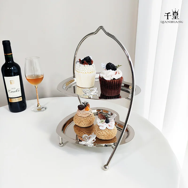 Light luxury heart-shaped wedding double-layer dim sum rack buffet afternoon tea dessert cake rack bar fruit plate