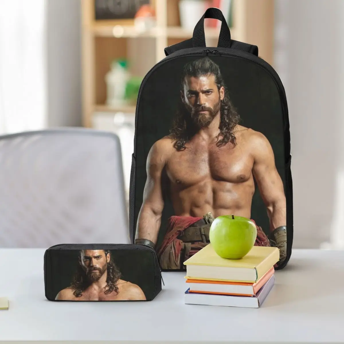 Actor Can Yaman Photo Backpack Boys Girls BookBag School Bag Shoulder Bags 3ps Insulated Lunch Bag Pencil Case