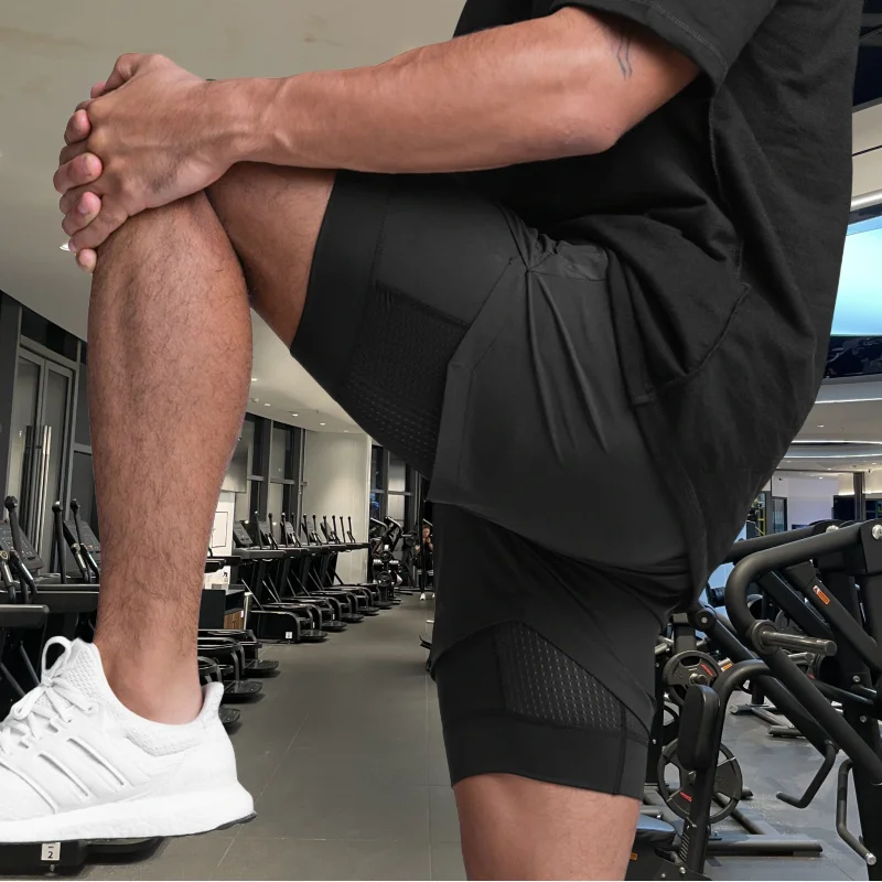 2025 NEW men's sports shorts 2 in 1 Running shorts men's double layer breathable fitness bodybuilding training Jogging Shorts