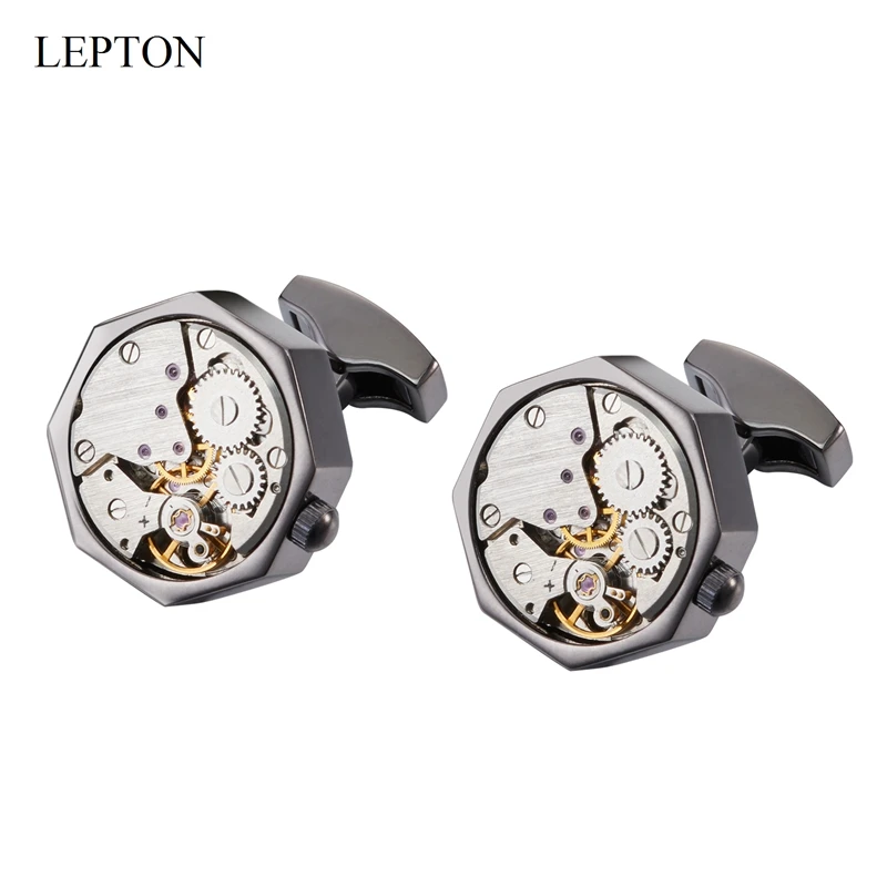 Lepton Watch Movement Cufflinks Of Movable Black Vintage Steampunk Gear Cufflink Perfect For Wedding Groom Anniversary Birthday