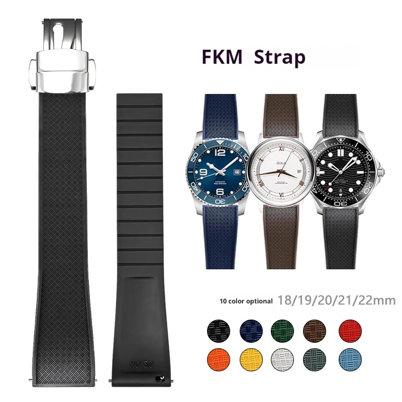 FKM Strap 18 19 20mm 21mm 22mm Quick Release Diving Fluoro Rubber Watch Band for Omega Seiko Citizen Butterfly Buckle Bracelet