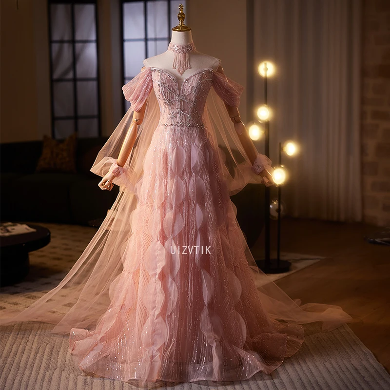 

Розовая роскошная пышная юбка, вечерние платья из бисера, женские элегантные платья с открытыми плечами и кристаллами, свадебные платья, платье для выпускного вечера по индивидуальному заказу