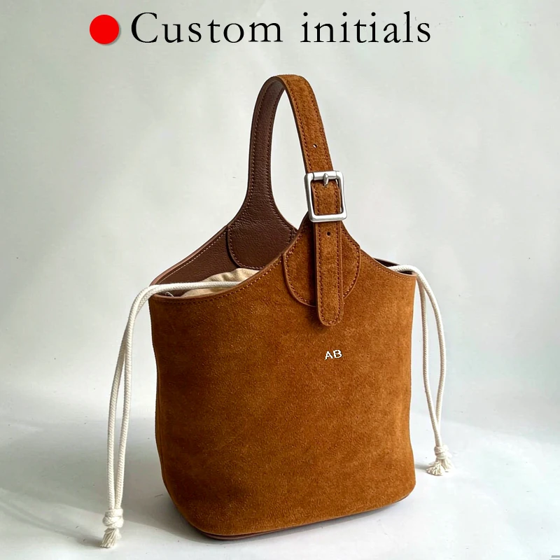 Customize Initials Leather Bucket Bags For Women Luxury Designer Handbags Purses 2026 New In Cowhide With Inner Pocket Shoulder