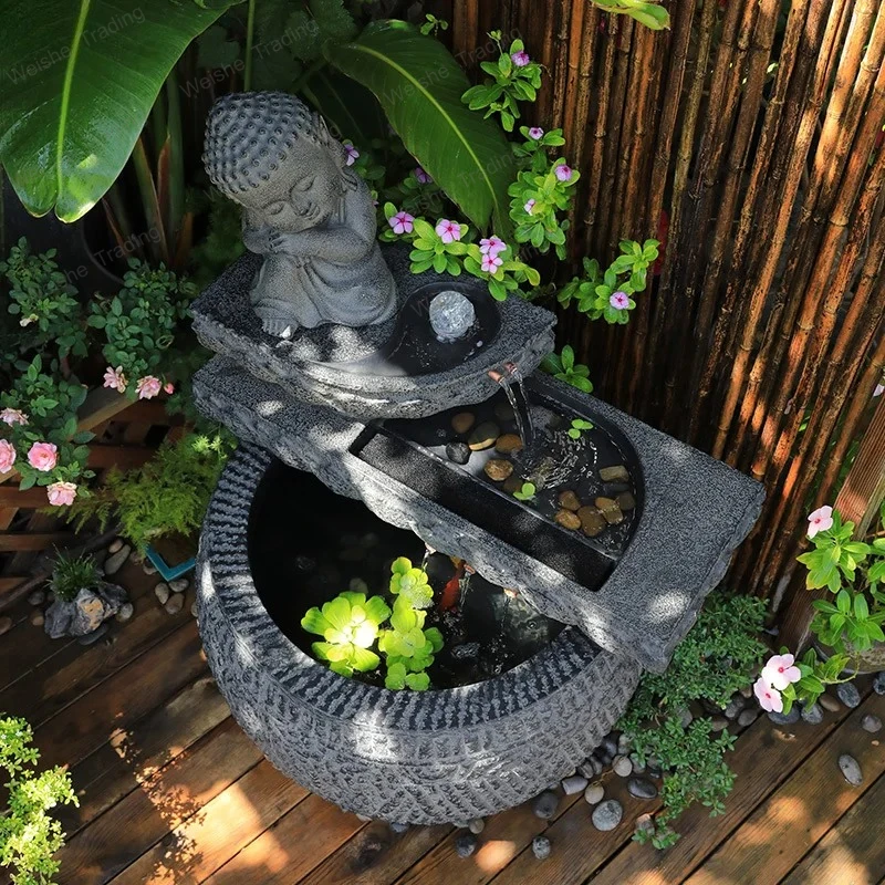 Immagine 4: Ornamento Paesaggistico con Flusso d'Acqua per Cortile, Decorazione Fontana da Esterno, Paesaggistica per Laghetto con Pesci