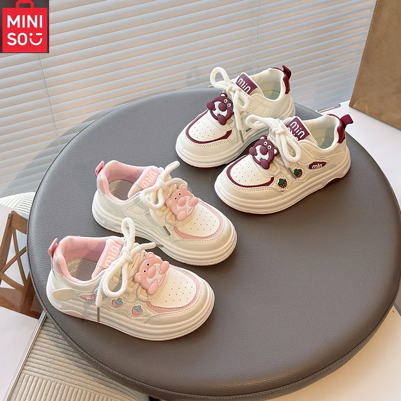 أحذية رياضية جلدية للفتيات من Miniso لربيع وخريف، نعل ناعم غير قابل للانزلاق، أحذية تزلج بيضاء للأطفال الكبار #4