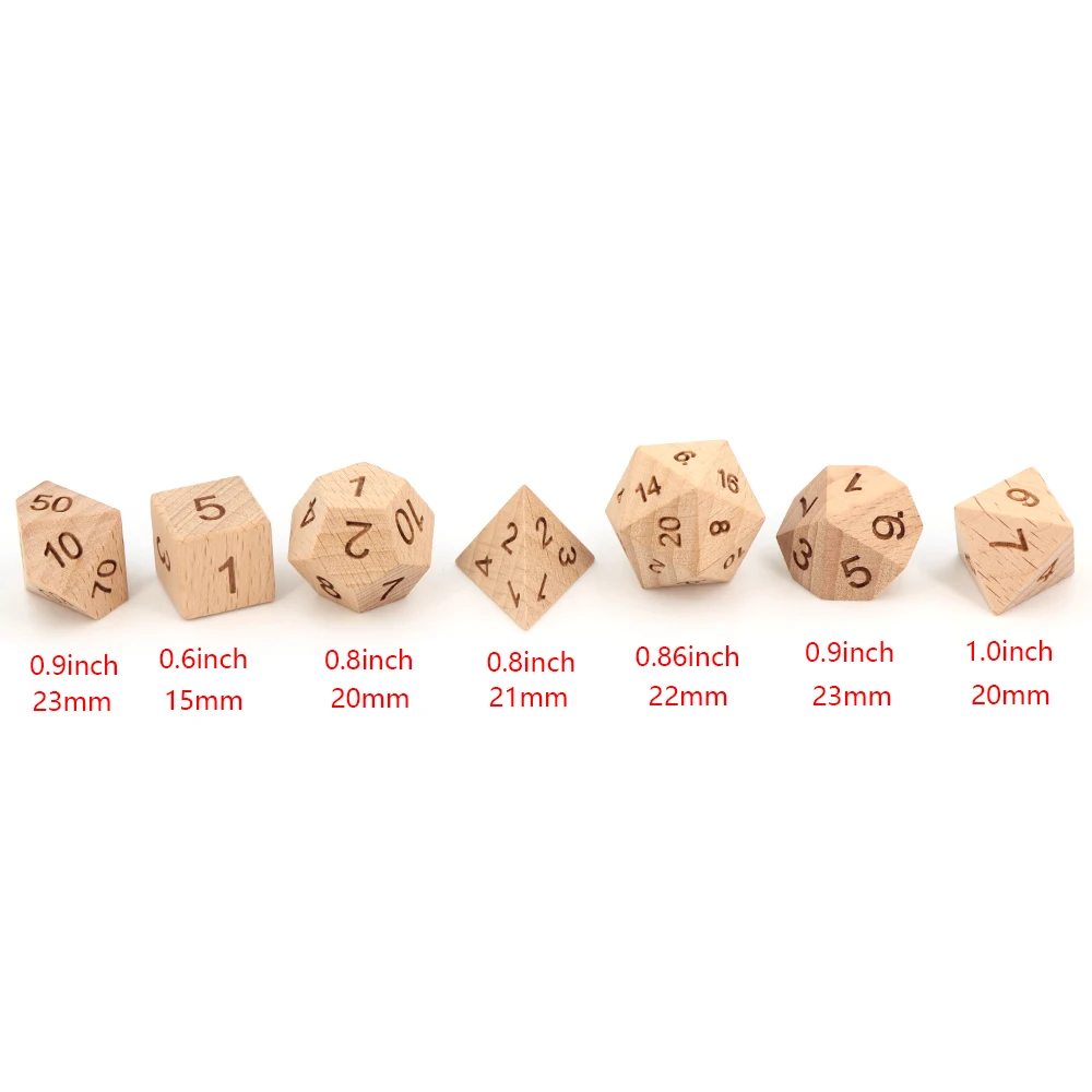 

7Pcs/set DND Dice Set Polyhedral Dice Natural Wooden Dice Set Retro Styles For Role Playing Games Gift Table Entertainment Gifts