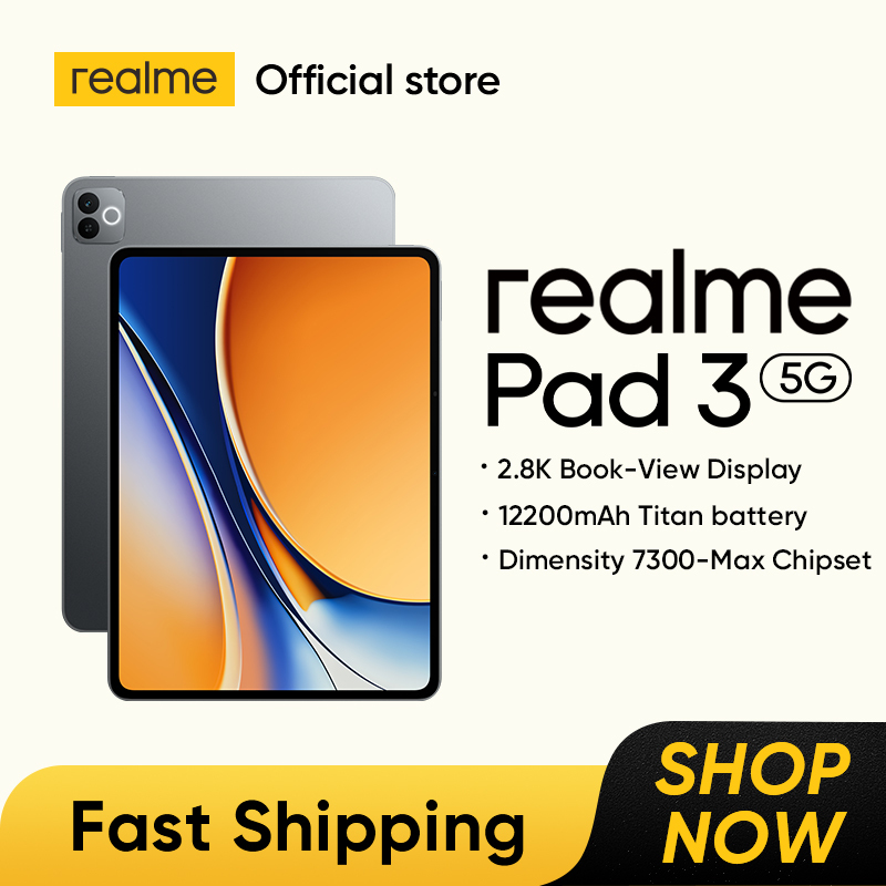  New Tablet realme Pad 3 5G 256GB 11.61" 120Hz LCD Display Dimensity 7300-Max Chipset 12200mAh Battery 45W Charge 2.8K Book-View 