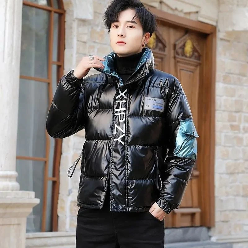 

​Washable Free Winter Coat for Teens Slim Fit Cotton Jacket with Stand Collar Glossy Surface Thermal Insulation​