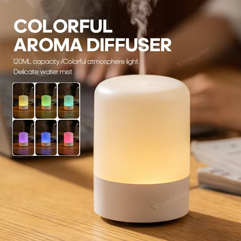 KINSCOTER Essential Oil Aromatherapy Diffuser Desktop Mini Air Humidifier Ultrasonic Sprayer with RGB Colorful Night Light