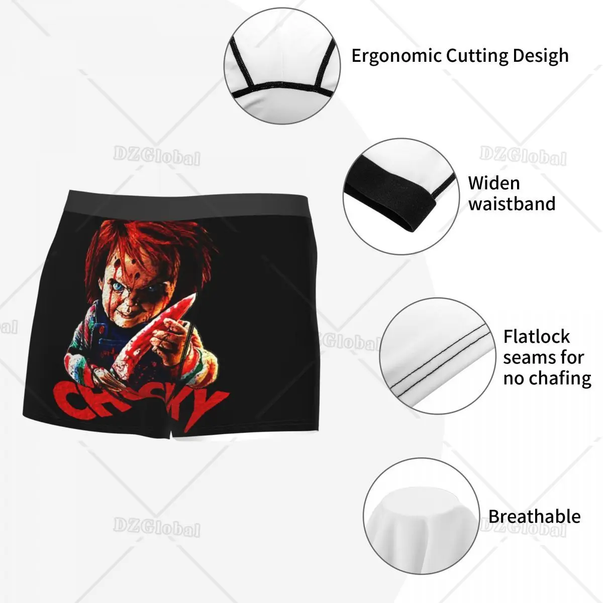 Men Boxer Shorts Panties Chucky Killer Halloween Breathable Underwear Horror Doll Homme Humor S-XXL Underpants