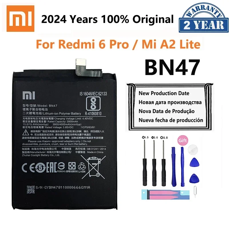 100% Оригинальный аккумулятор Xiao mi BN47 4000 мАч для Xiaomi Redmi 6 Pro / Mi A2 Lite высококачественные сменные батареи для телефона