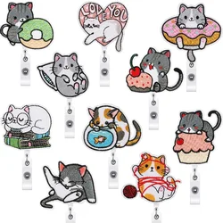 만화 자수 배지 릴 Kawaii 동물 고양이 개폐식 배지 홀더 릴 패스 작업 카드 ID 태그 홀더 클립