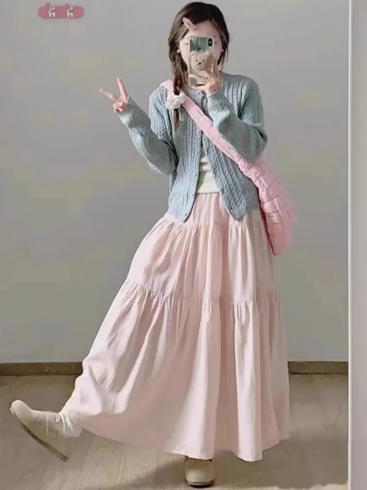 

Новая весенне-летняя белая юбка миди с высокой талией, А-силуэт, расклешенная, в корейском стиле, из полиэстера, повседневная