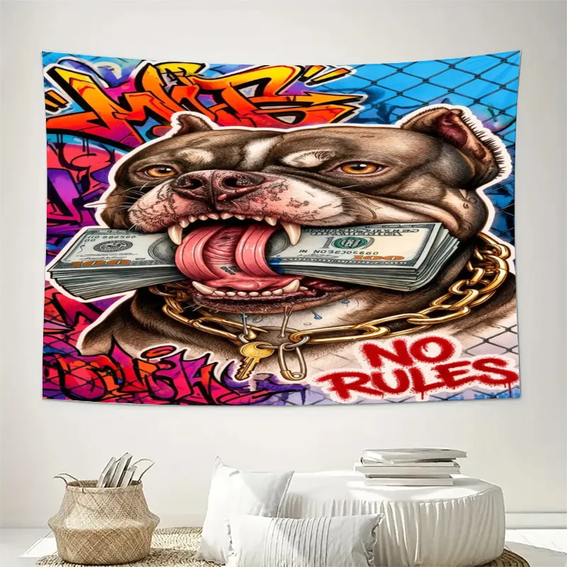 Graffiti Pitbull Dog Tapestry Wall Art Hanging Pop Culture Street Style Money Decor Print Modern Living Room House Decor - view 2
