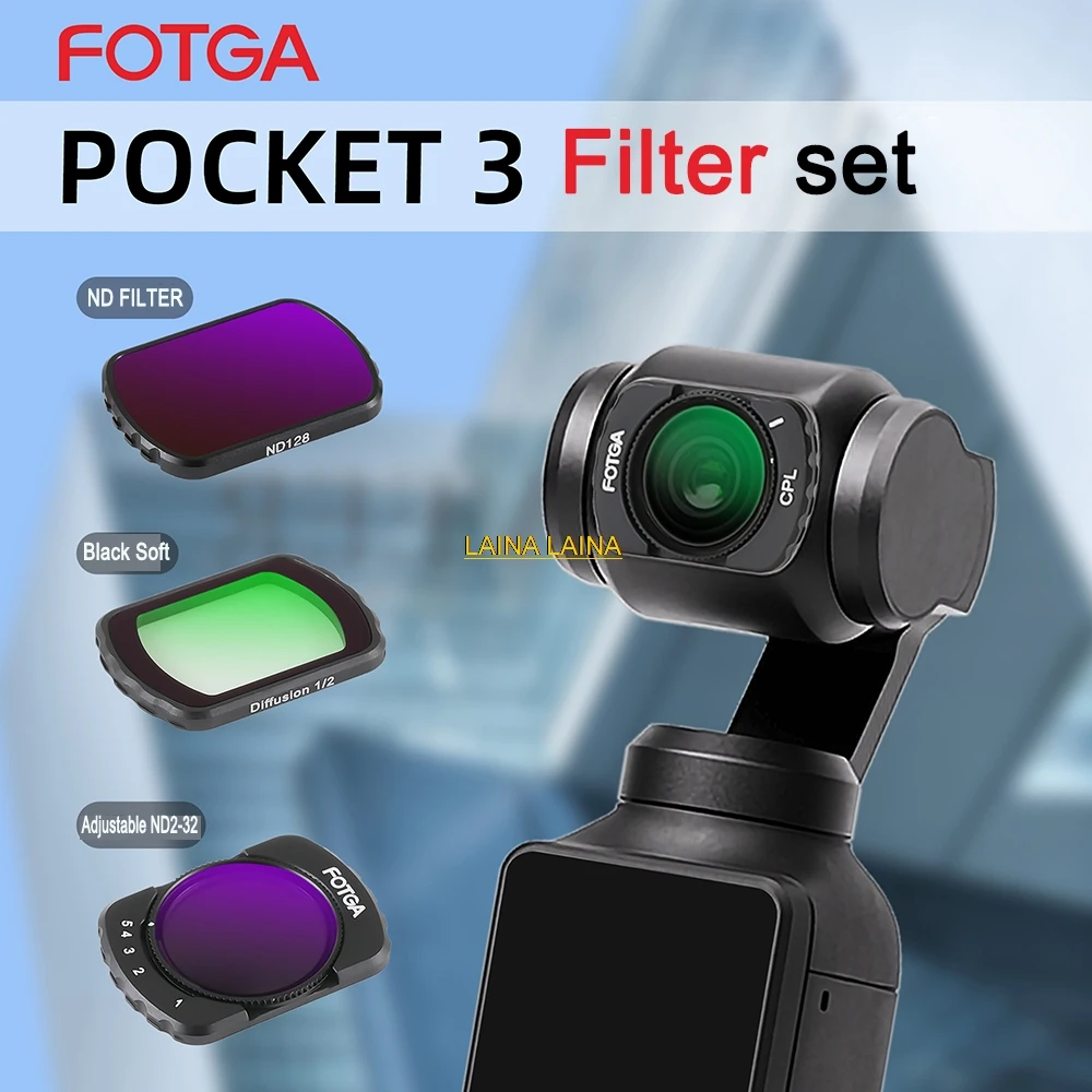 Filtro de Lente de Câmera FOTGA para DJI Osmo Pocket 3, Conjunto de Filtros ND, Polarizadores CPL, Filtro UV Preto, Acessórios de Lentes Flexíveis