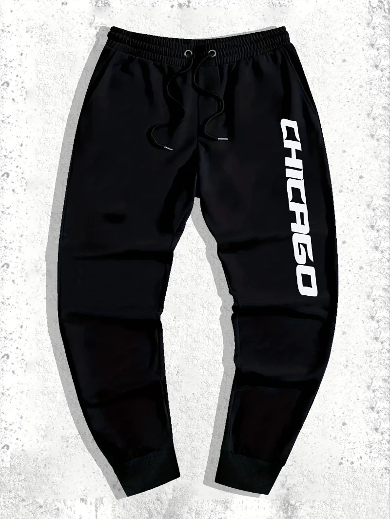

2025 Autumn and Winter Mens Black Jogger Pants Elastic Drawstring Waist Loose High-end Luxury Is for Both Men and Women Gym