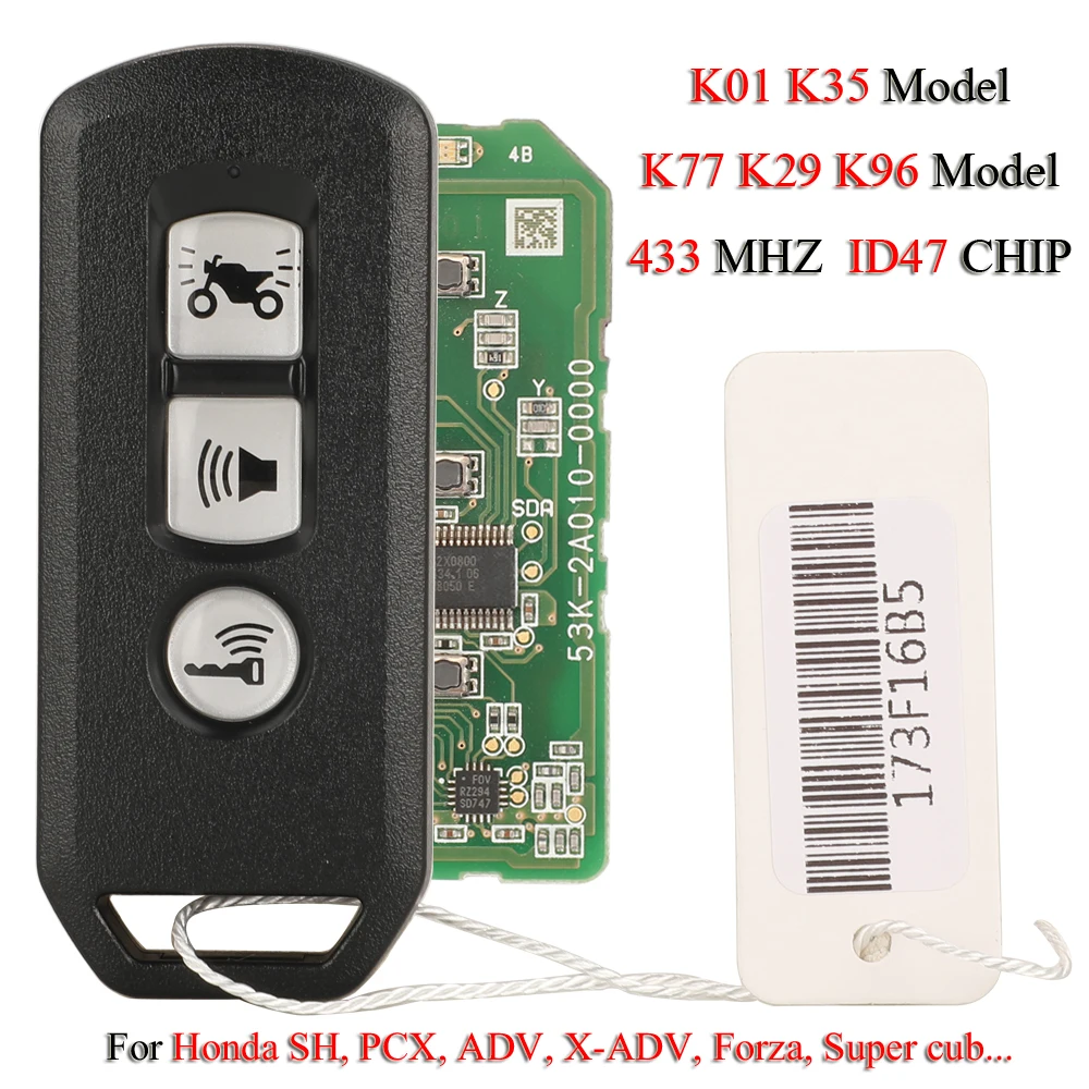 

jingyuqin K01 K35 K77 K29 K96 Keyless Go Motorcycle Remote Smart Car Key For Honda X-ADV SH Forza PCX Hybrid 433MHZ ID47 Chip