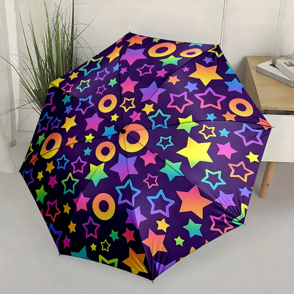 1PC Colorful Star Umbrella in a Cozy Bedroom Setting Print 8 Iron Ribs Folding Umbrella Auto-Open Fashion Sunshade
