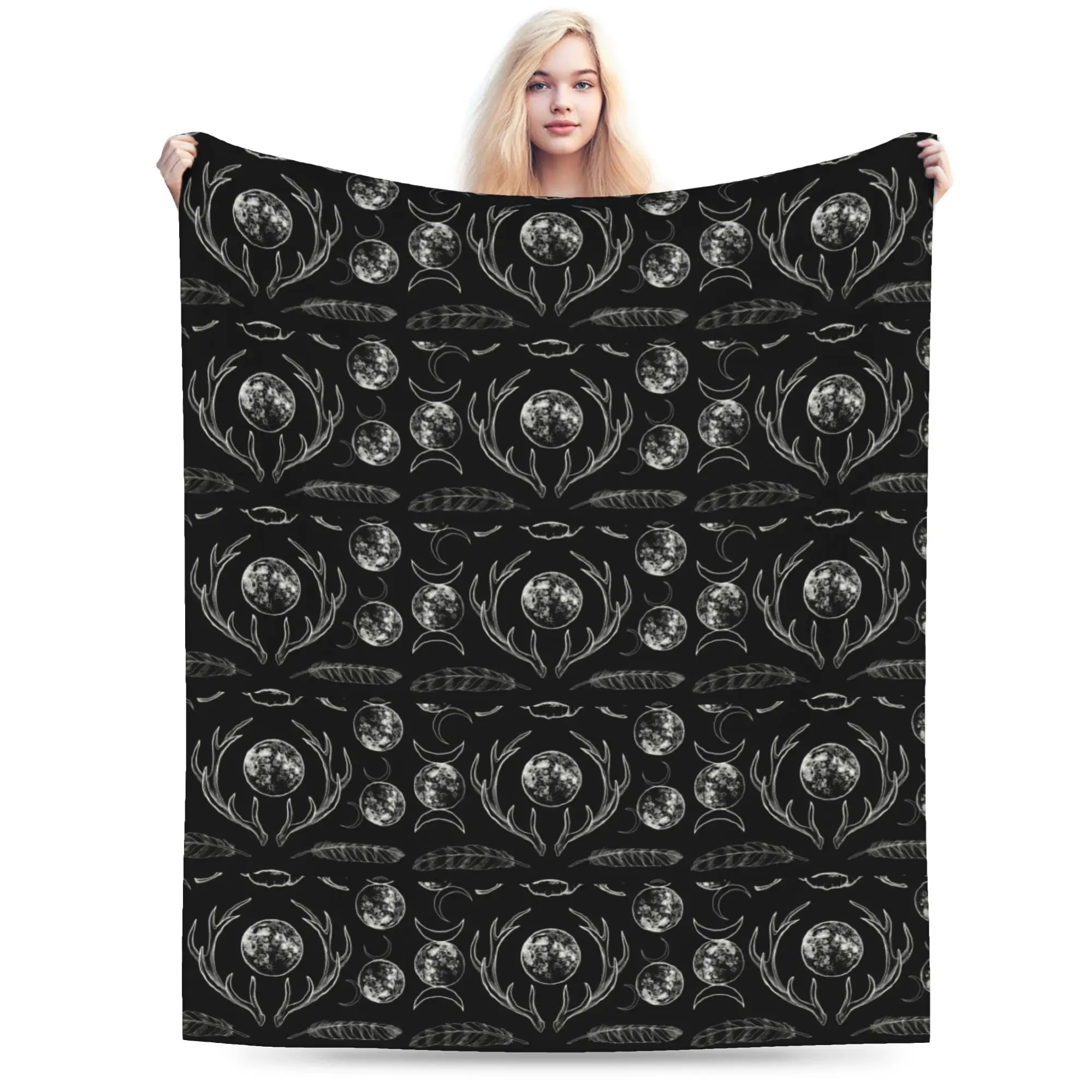Custom Ultra-Soft Fleece Triple Moon Goddess Throw Blanket Warm Flannel Wiccan Pagan Blankets for Bedroom Car Sofa Quilt