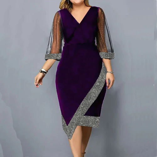 Imagen 2 del producto Vestido de talla grande para mujer, Vestidos negros de talla grande para invierno, vestido Formal para ocasiones, falda larga elegante, ropa de fiesta para mujer