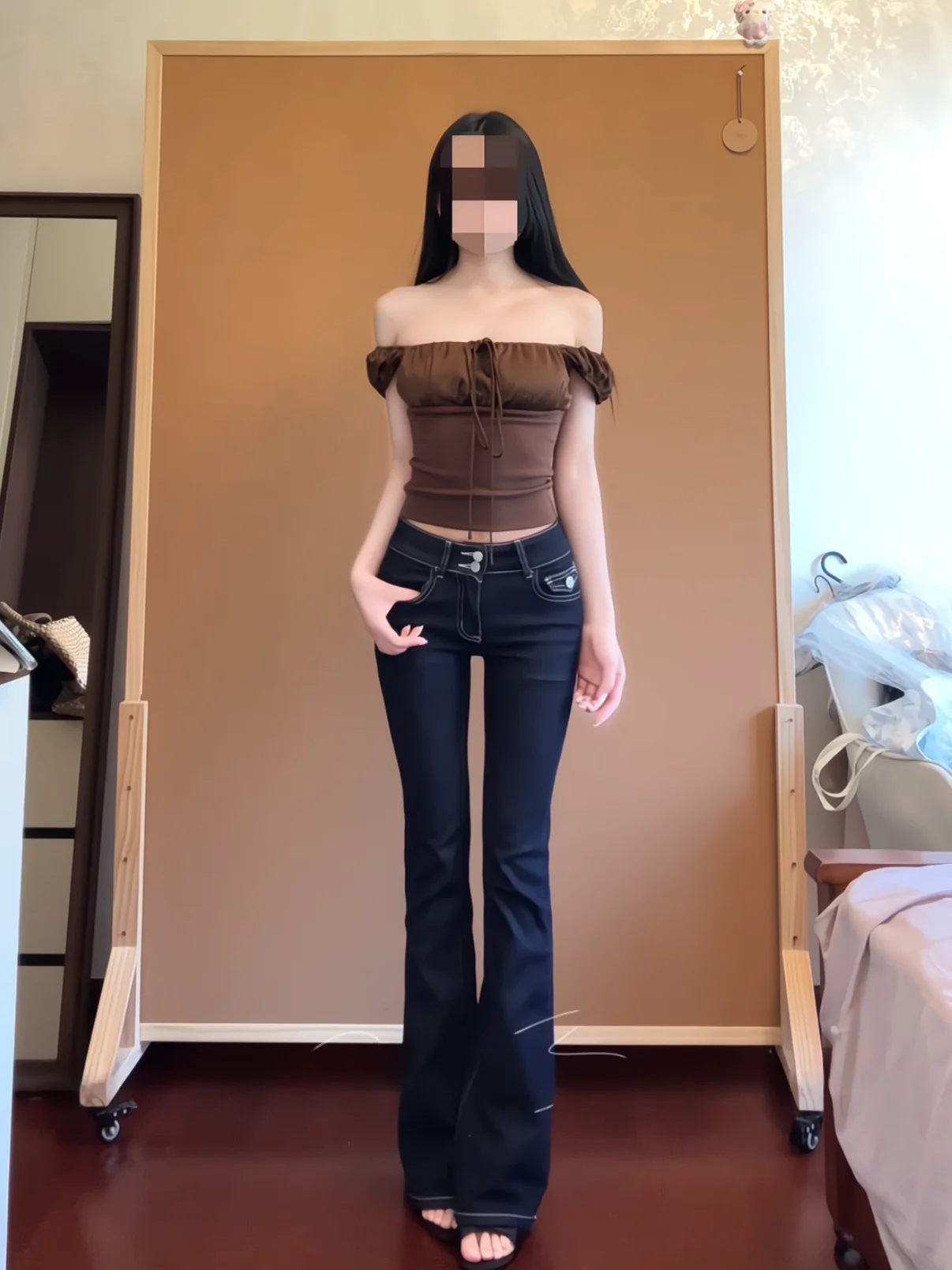 

Low Waist Four Directional Elastic Bell Bottom Jeans Retro Slim Fit High Waist Lifting Butt Deep Blue Long Pants Fixed Style