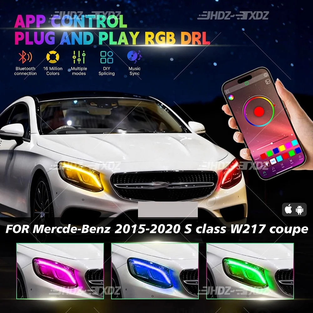 

DRL LED Boards RGB Colour DIY Plug&Play For Mercedes S-Class W217 Coupe 2015-2020 APP Control Daytime Running Light Multi-Color