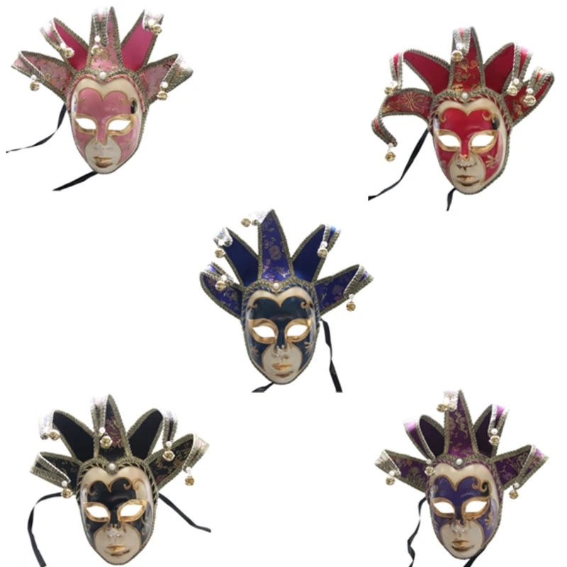 652F Masquerade Full Face Mask Halloween Mask Vintage Mask พร้อมระฆัง