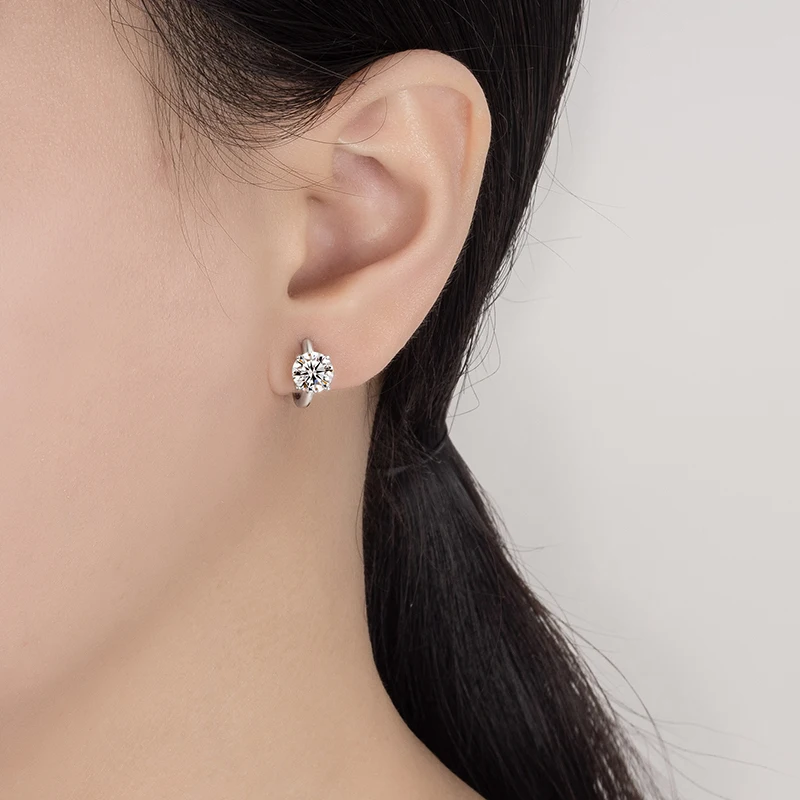 PERFANY 1CT Moissanite Earrings for Women S925 Pure Silver Simulated Diamond Simple Four Claw Earrings Fashion Wedding Jewelry