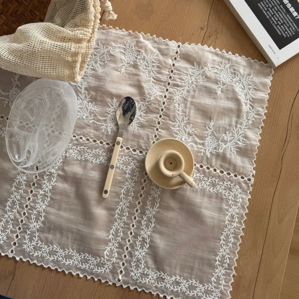 New Flower Embroidered Lace Placemats Soft Flounced Square Table Cup Mat French Lightweight Western Food Mats Photo Background