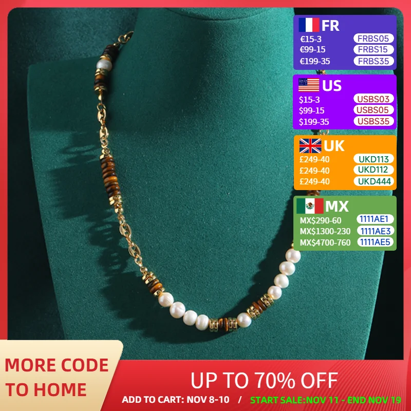 

Bohemia Vintage Tiger Eye Natural Stone Pearl Beaded Wedding Bride Necklaces Antique Jewelry Accessories for Women New Arrival