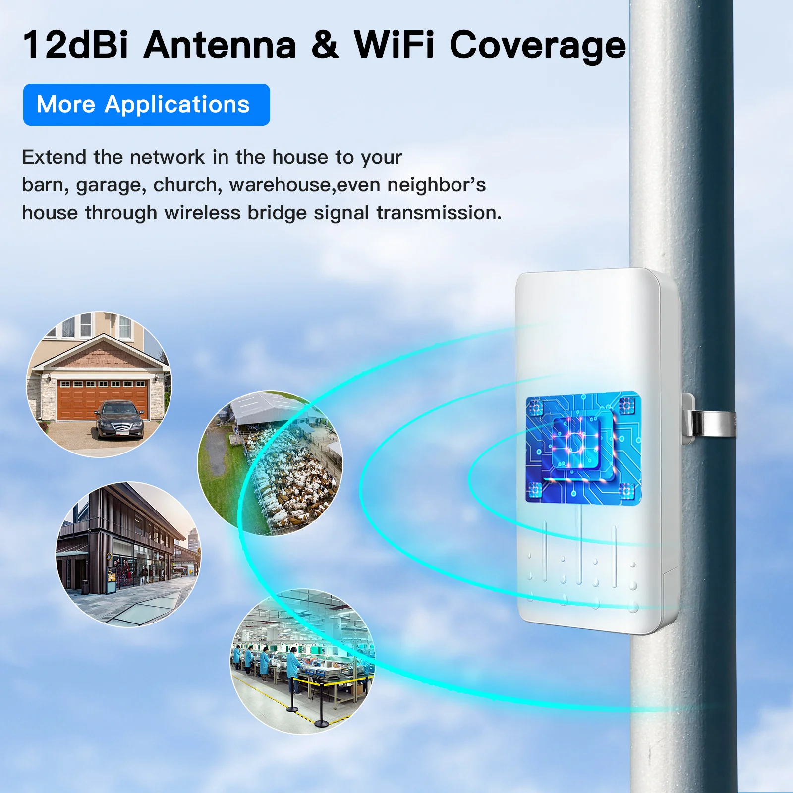 UeeVii CPE451 5.8G Point to Point Wireless WiFi Bridge Outdoor 2KM Long Range CPE 100Mbps RJ45 LAN Port for Barn Garage Shop 2pc