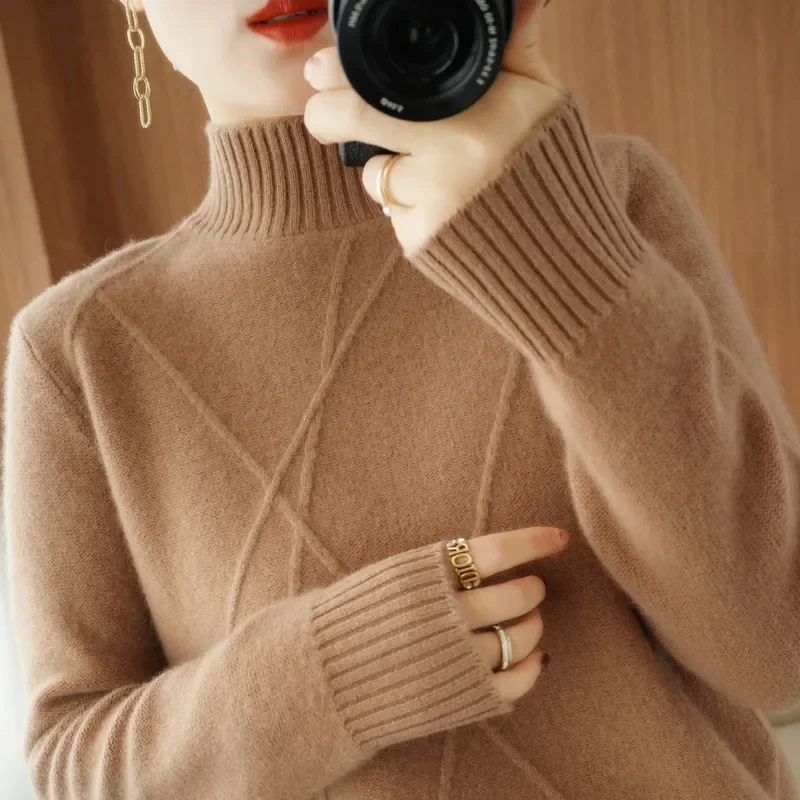 

2024 Elegant Turtleneck Women's Sweater Autumn Winter Pullover Slim Bottoming Knitted Tops Casual Long Sleeve Jumper Pull Femme