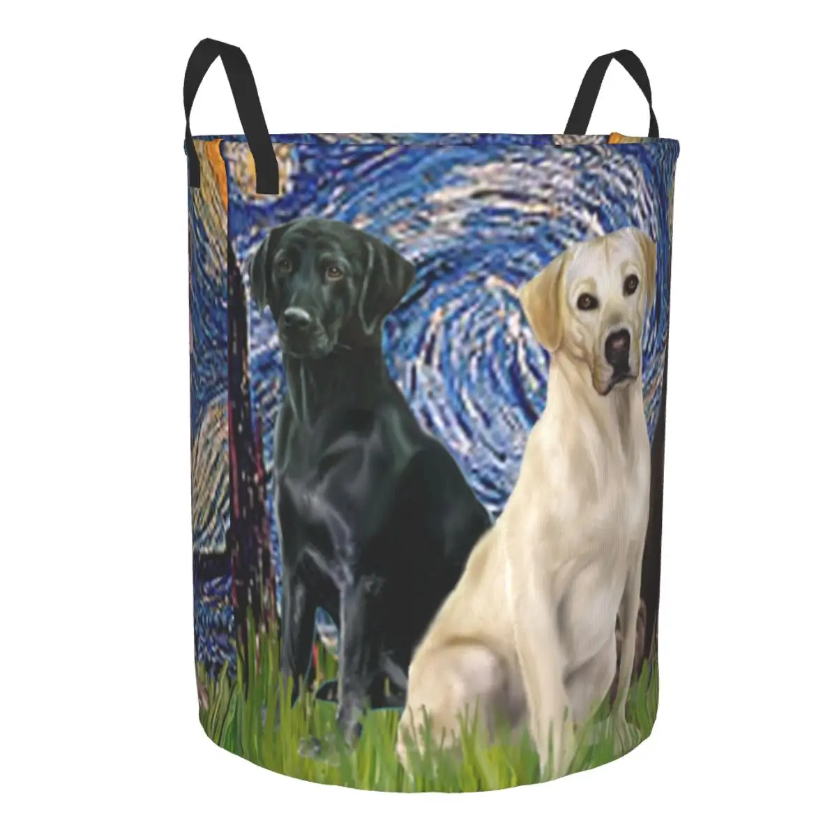 Starry Night Three Labrador Retrievers Laundry Hamper Large Storage Basket Oil Painting Dog Pet Girls Boys Toy Organizer