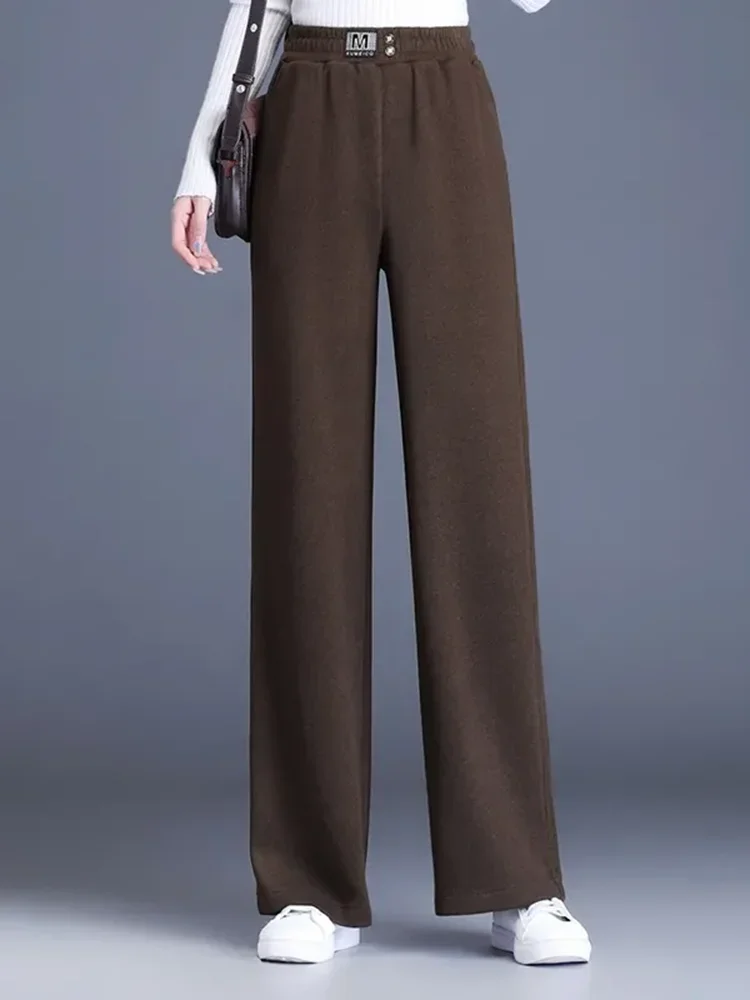 شتاء دافئ فضفاض رشاقته مستقيم السراويل مرونة عالية الخصر المخملية اصطف واسعة الساق Pantalones ملابس ثلج غير رسمية الصلبة كالكا XQ53