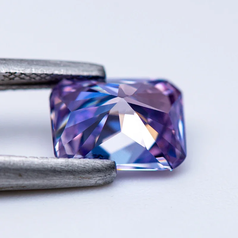 Moissanite Stone Gemstone Lavender Color Radiant Cut Lab Grown Diamond for Charms Jewelry Making Materials with GRA Certificate