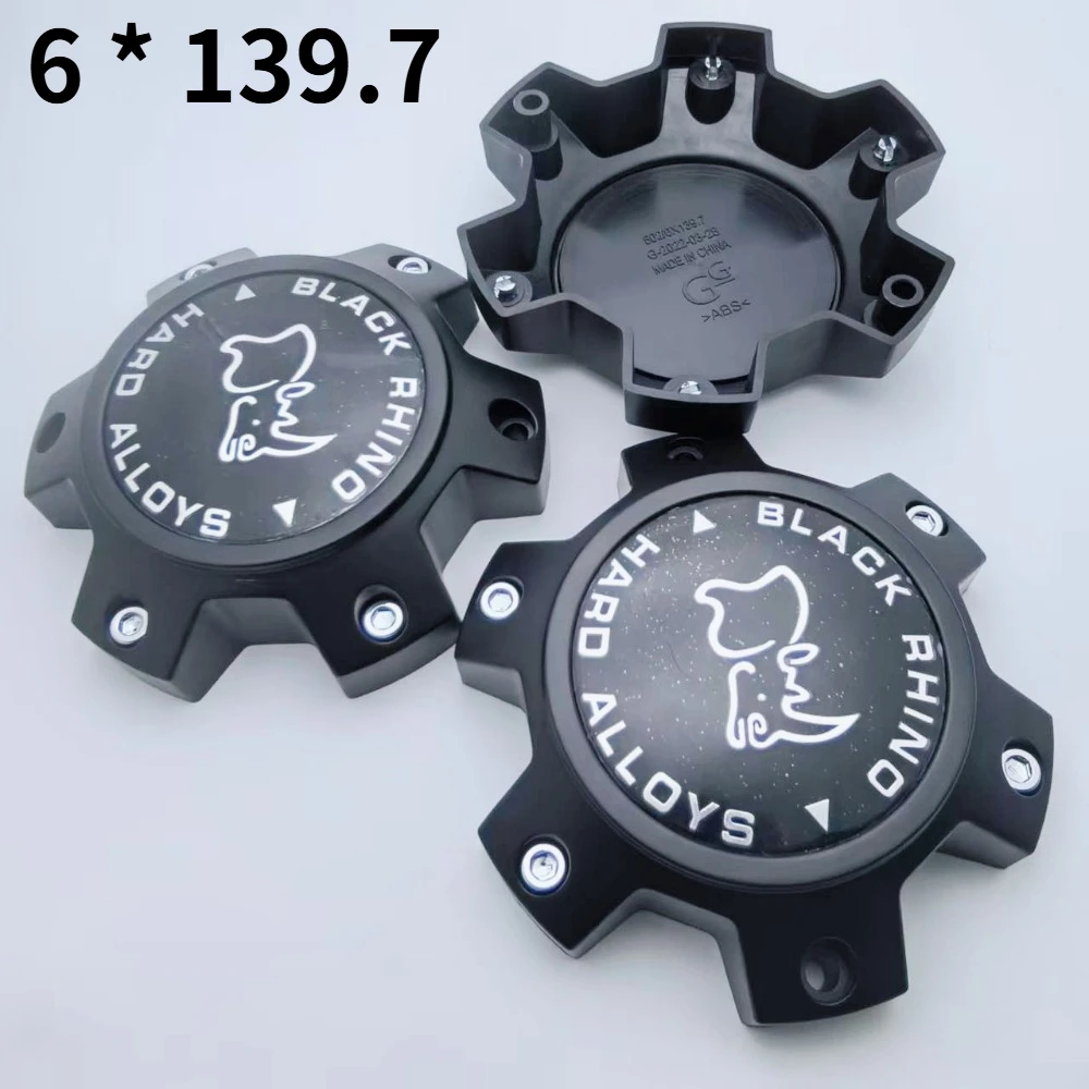 

4pcs 139MM Off-road Vehicle Black Rhino Logo Emblem Car Wheel Center Caps 6 Hole 139.7 Rim Hubcaps Cover Hub Cap Car Accessories