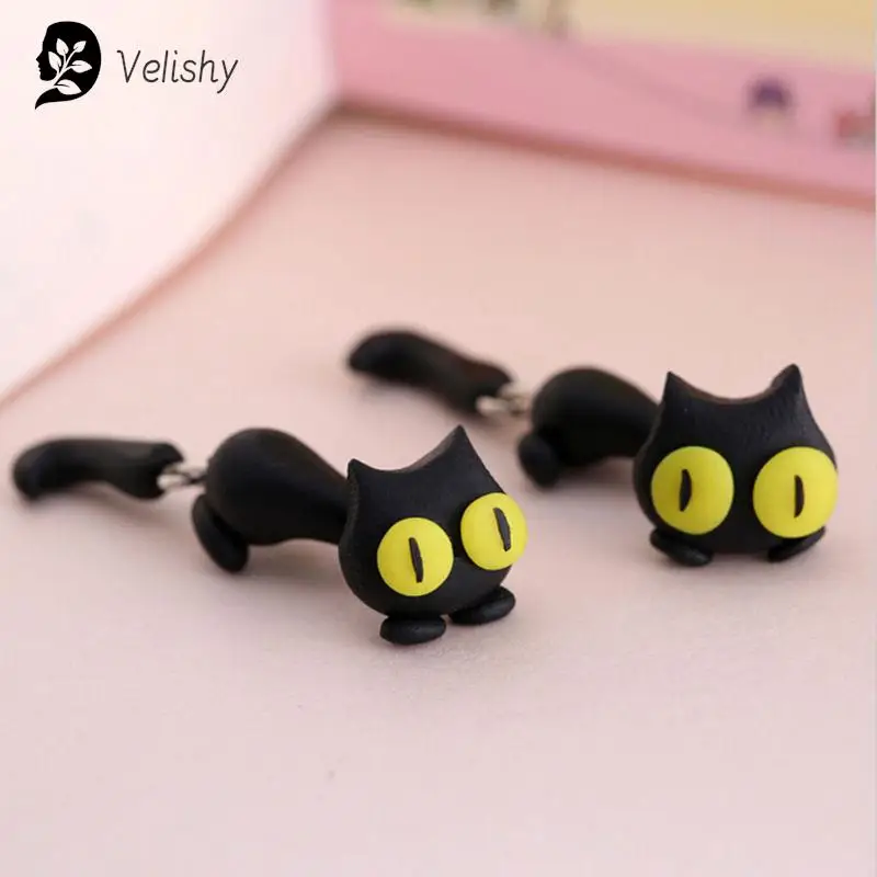 أقراط حيوانات كرتونية للنساء ، عيون صفراء مصنوعة يدويًا ، قرط مرصع بقط لطيف ، طين بوليمر ، مجوهرات أنيقة ، تصميم جديد ، زوج واحد #5