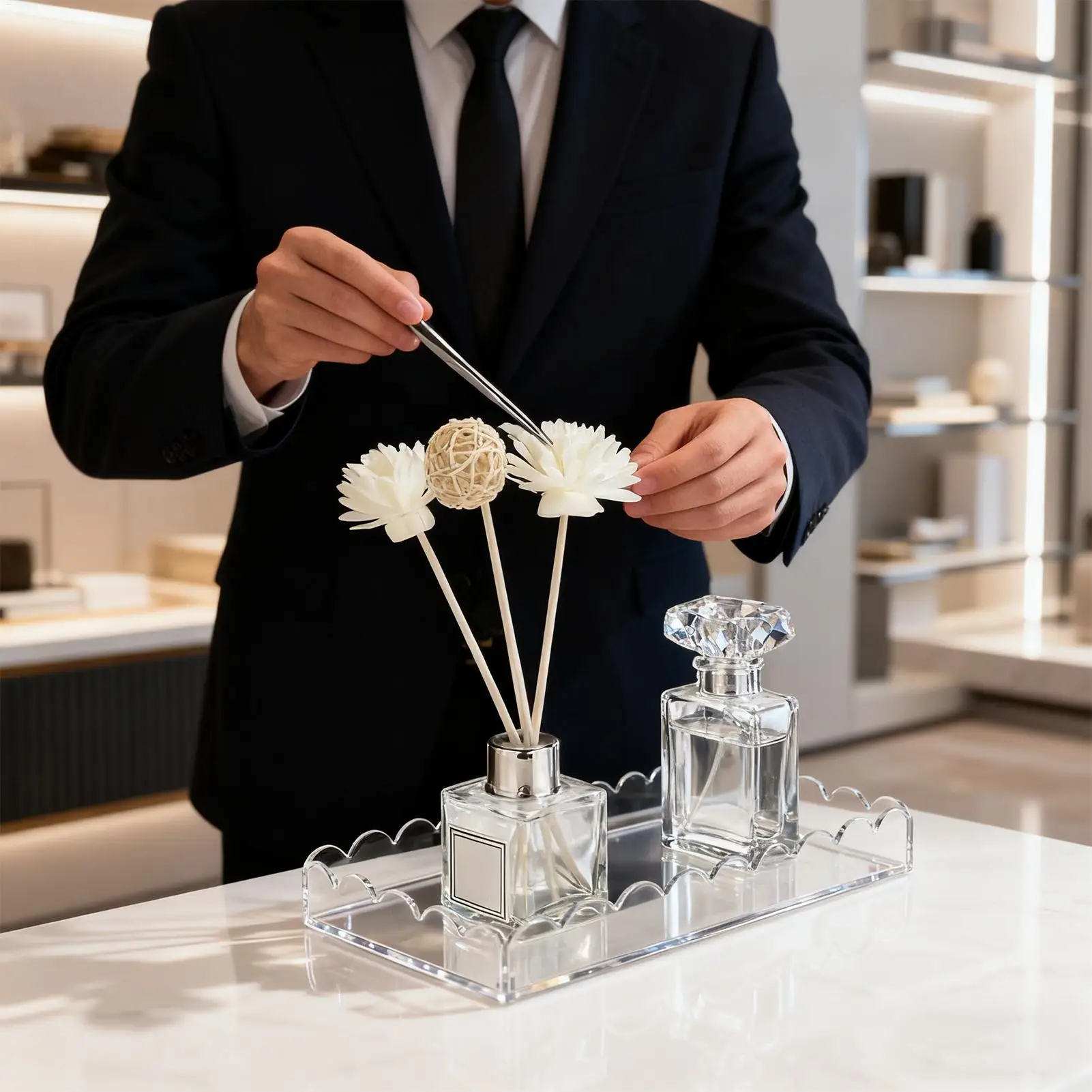 

Акриловые подносы для дисплея, зубчатый держатель для дисплея, органайзер, прозрачный лоток-органайзер для стола, комода, полки для раковины