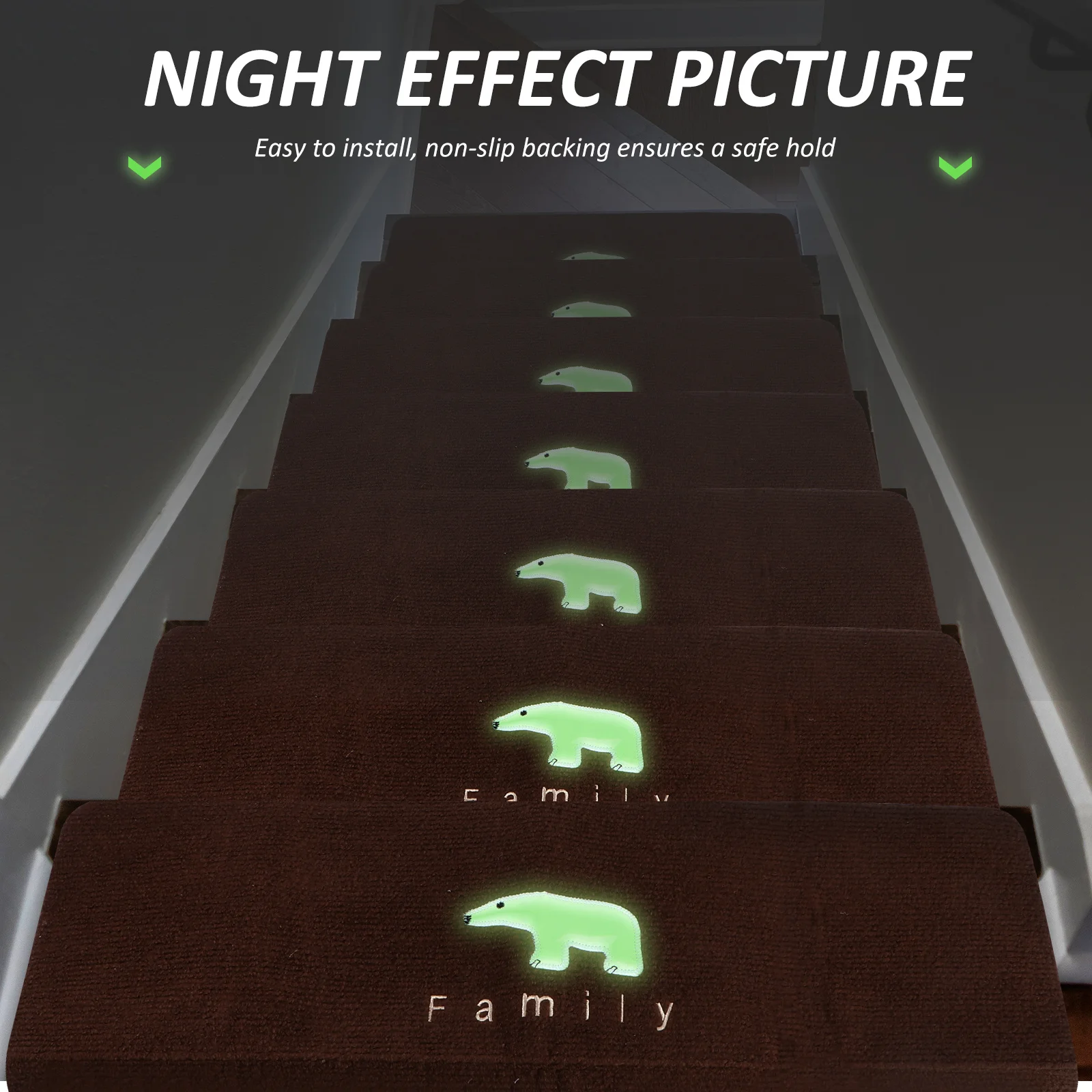 

1pc Luminous Stair Step Mat Non-Slip Floor Cushion For Bathroom Kitchen Bedroom Office Home Hotel Use Polyester Ground Mat