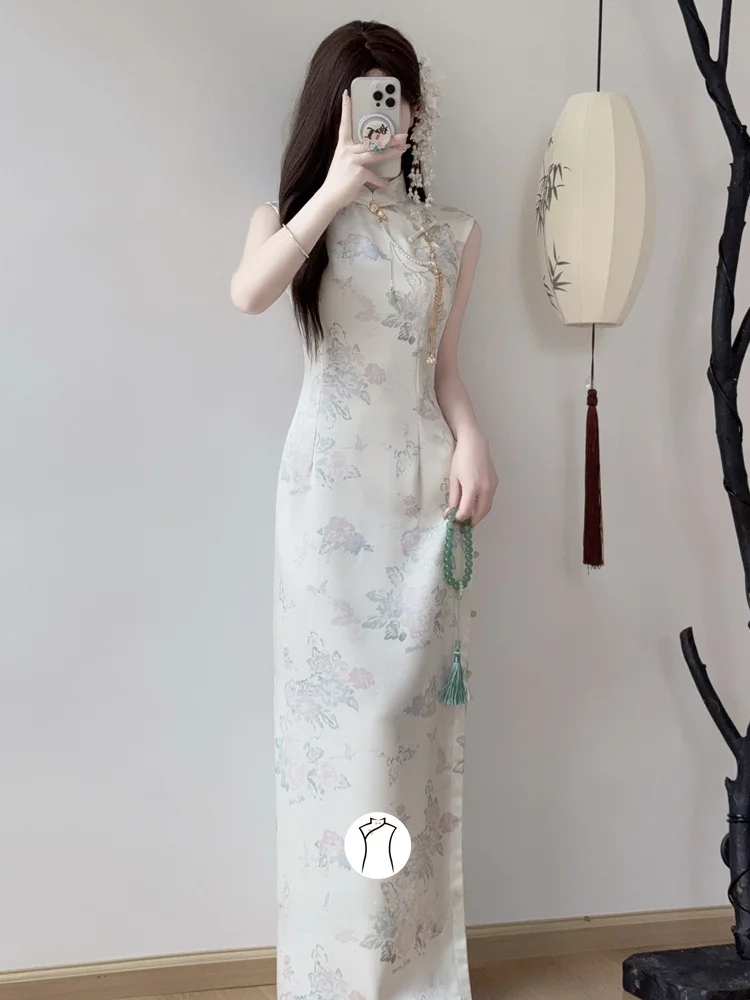 

Muqingfeng, традиционная китайская длинная ципао для молодых девушек, новая китайская версия, дышащая летняя одежда в стиле ретро для девочек...